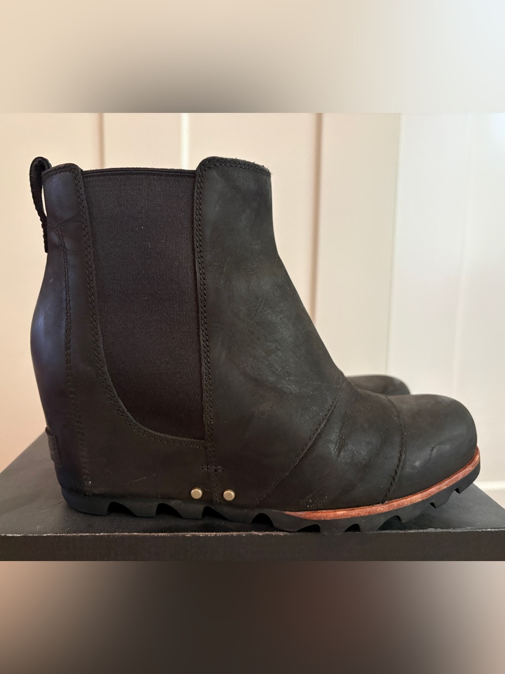 Sorel Lea Wedge Bootie in Black Leather